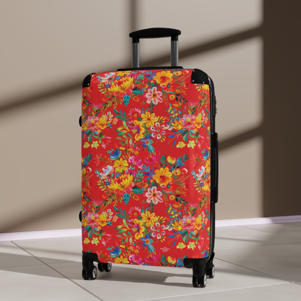 Bright Watercolor Flowers - Red - Suitcase - Stylish Luggage for Adventurers