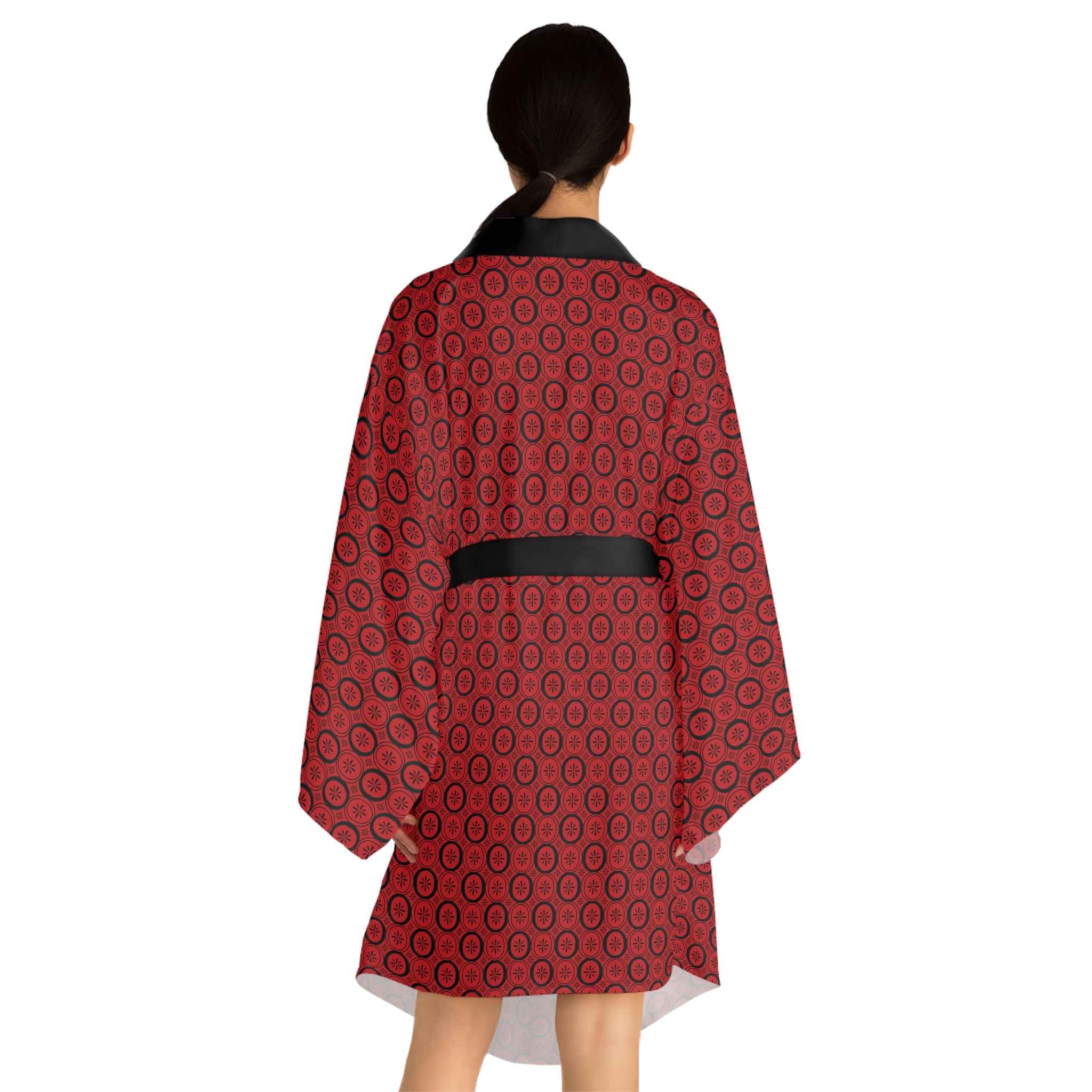 Solaris - Long Sleeve Kimono Robe - Scarlet - Black - Chic Loungewear, Spa Outfit, Gift for Her, Inner Peace, Home Comfort