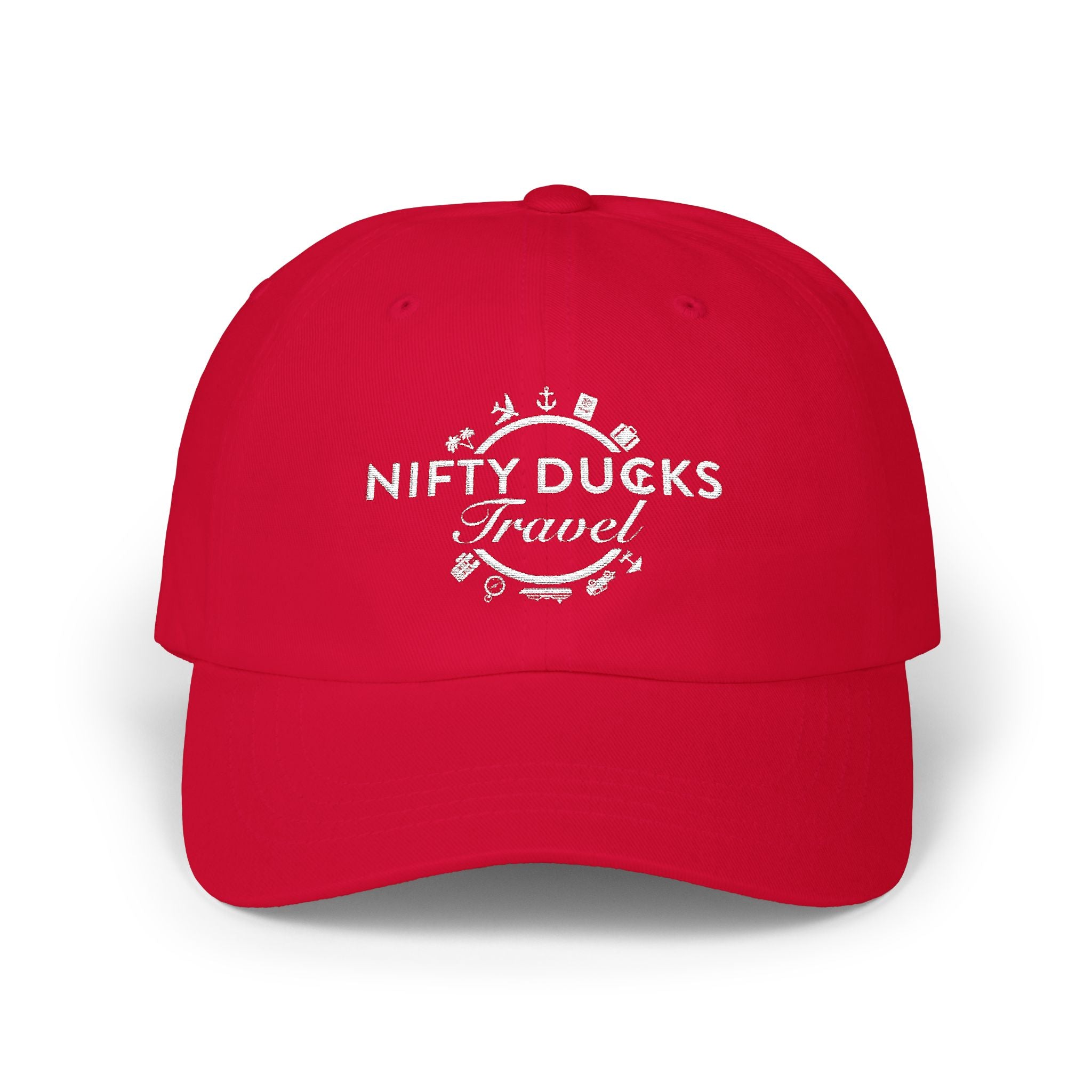 Nifty Ducks Travel Logo Classic Dad Cap - White Logo - Perfect for Adventurers