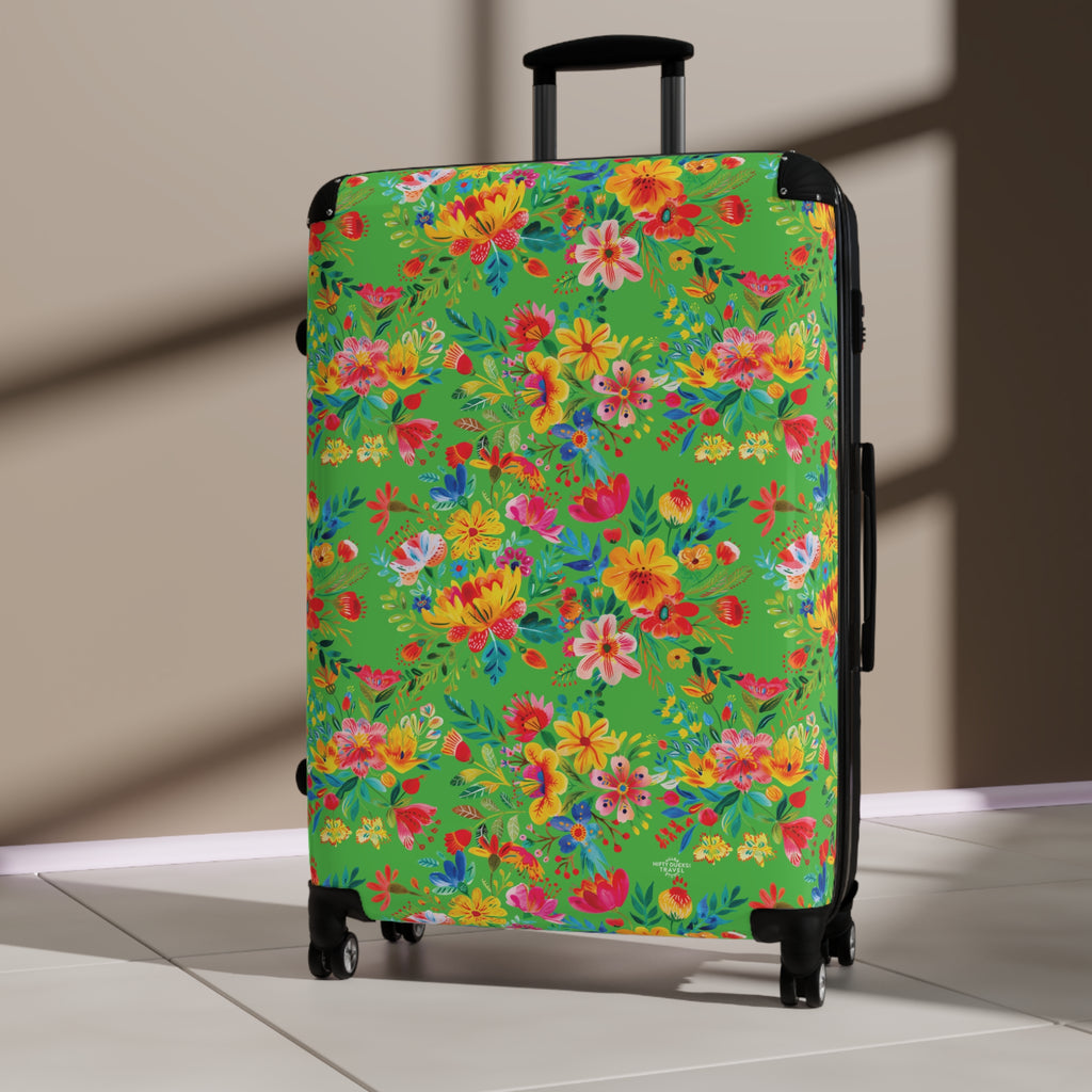 Bright Watercolor Flowers - Lime Green - Suitcase - Stylish Luggage for Adventurers