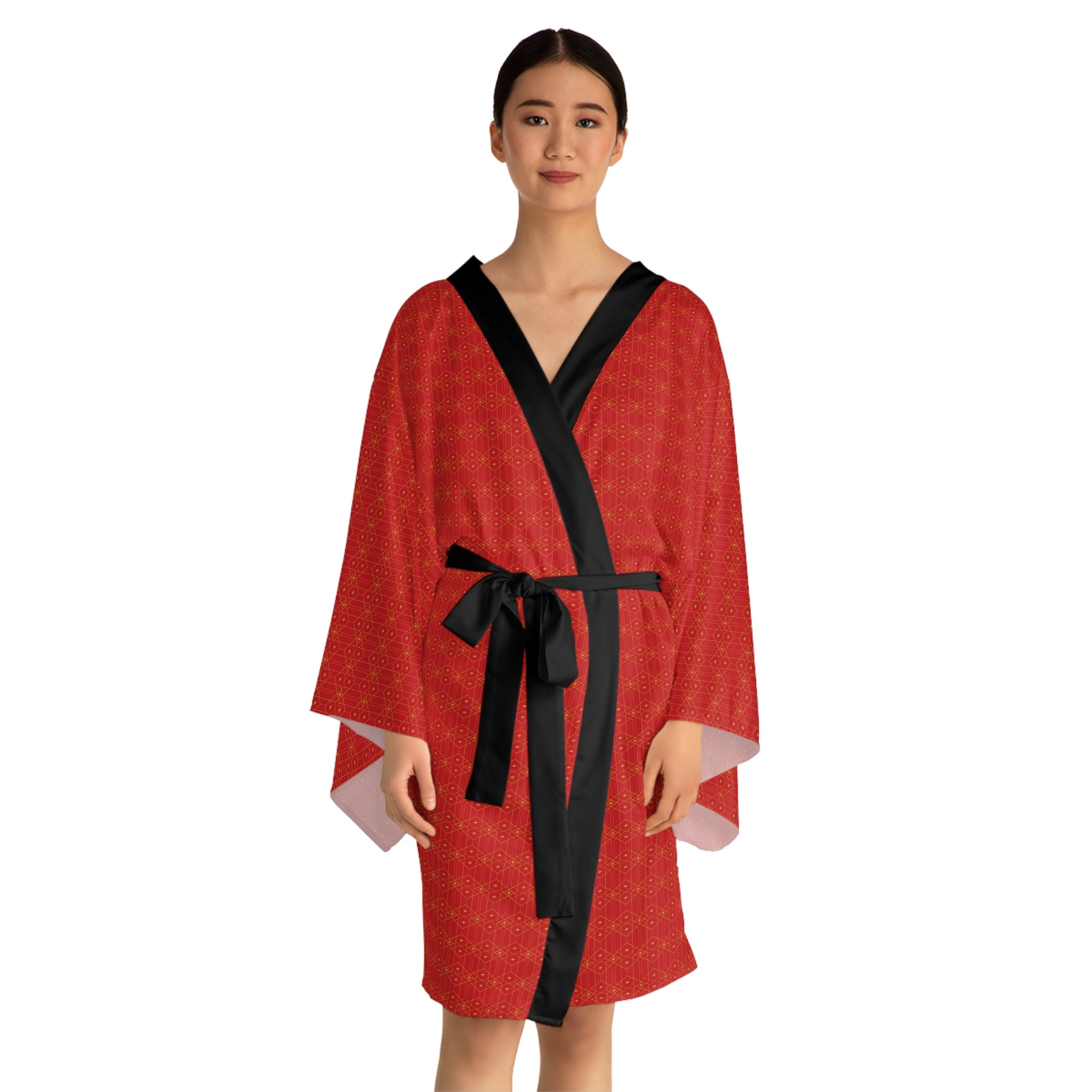 Dimetra - Long Sleeve Kimono Robe - Scarlet - Gold - Chic Loungewear, Spa Outfit, Gift for Her, Inner Peace, Home Comfort