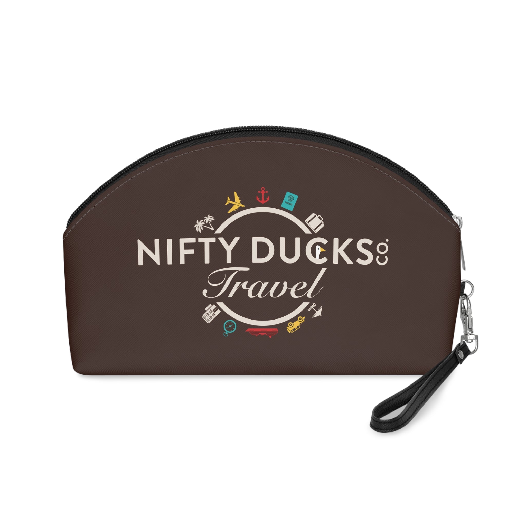 Nifty Ducks Travel Logo - Makeup Bag - Fun & Functional Travel Accessory - Espresso