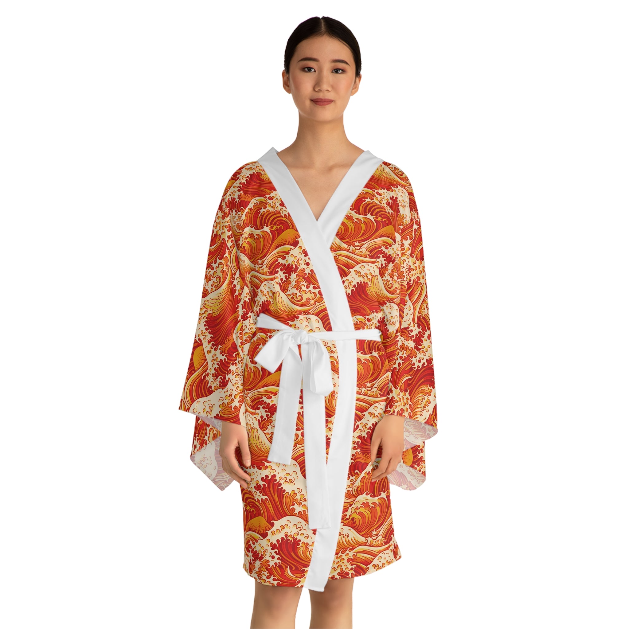 Tempest Tides - Orange - Long Sleeve Kimono Robe - Chic Loungewear, Spa Outfit, Gift for Her, Inner Peace, Home Comfort