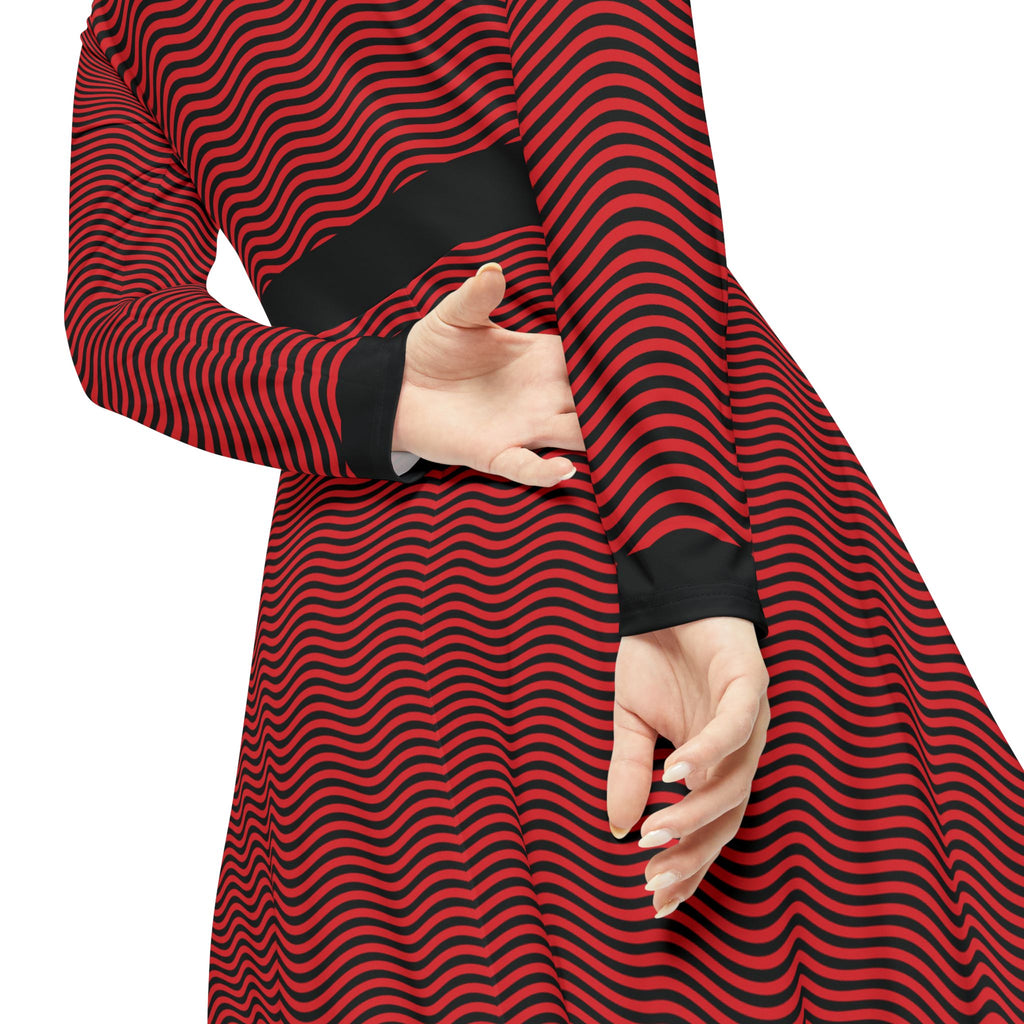 Elegant Women's Long Sleeve Dance Dress - Scarlet Waves - Black