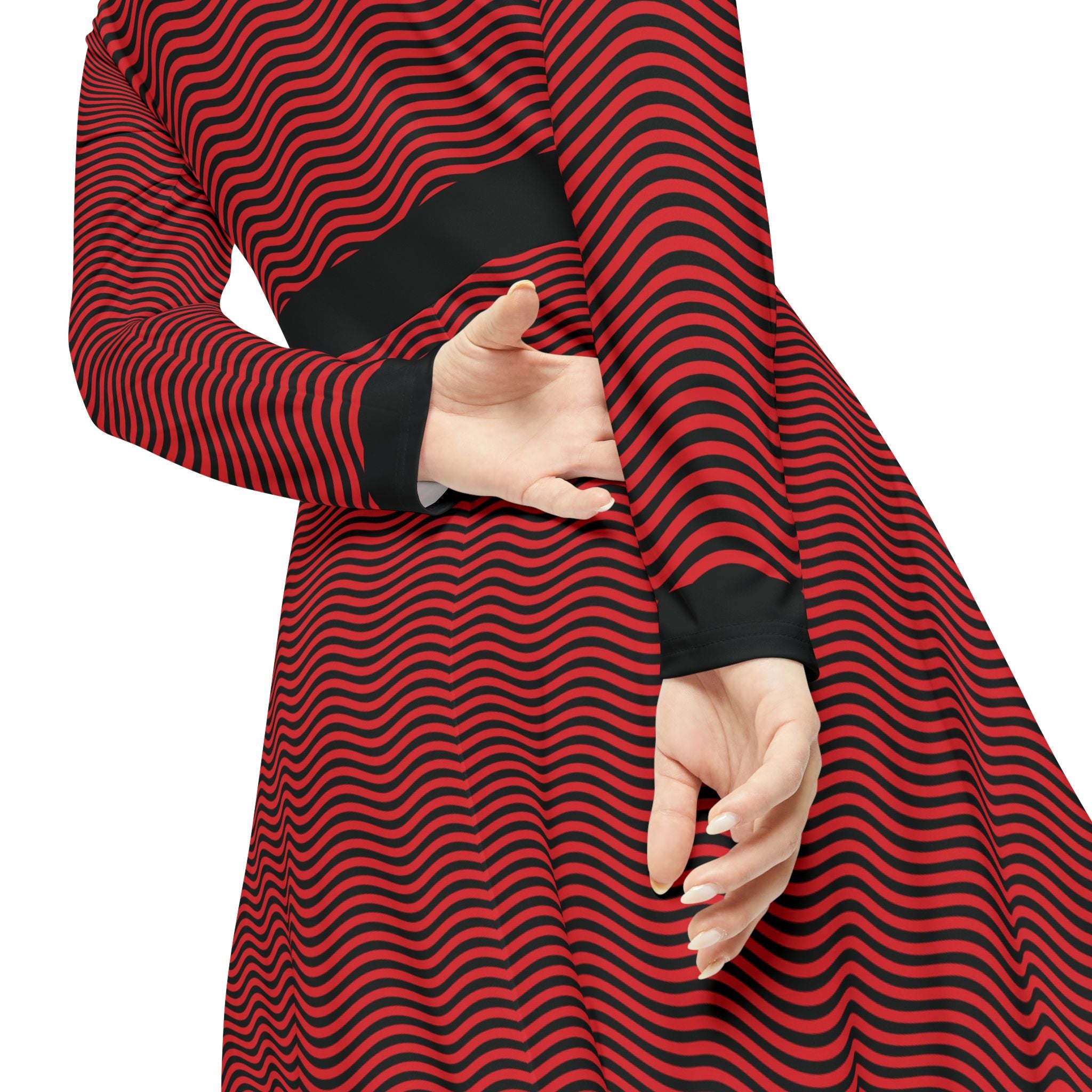 Elegant Women's Long Sleeve Dance Dress - Scarlet Waves - Black