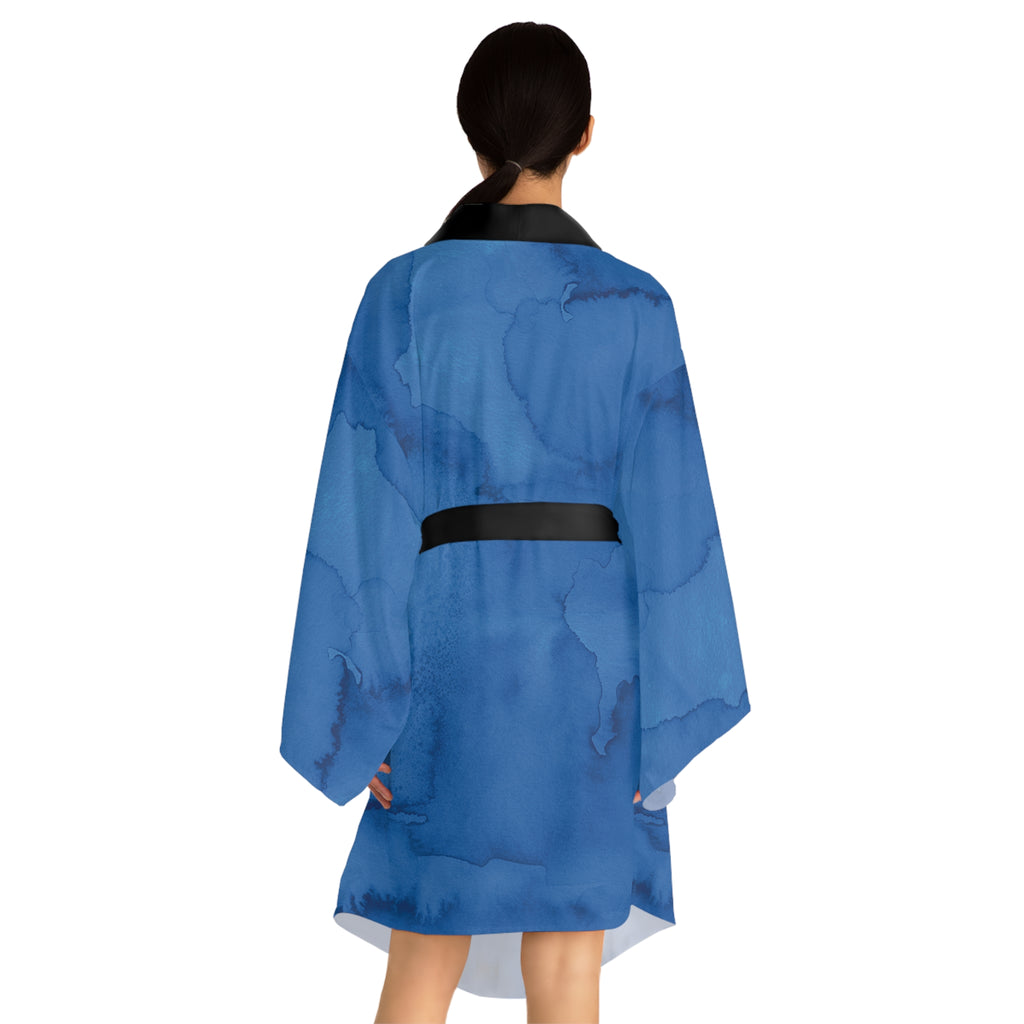 Watercolor - Blue - Long Sleeve Kimono Robe - Chic Loungewear, Spa Outfit, Gift for Her, Inner Peace, Home Comfort