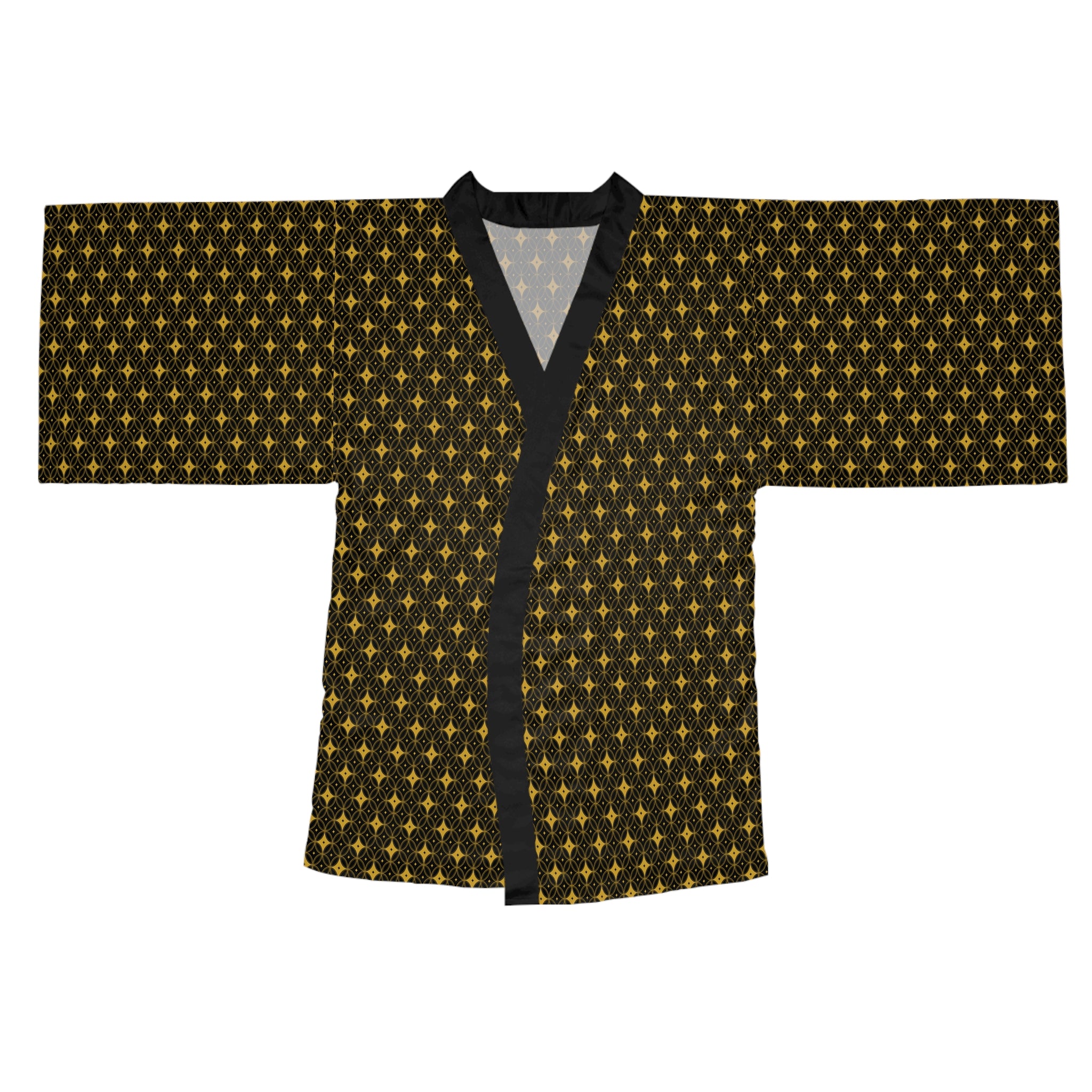 Virella - Long Sleeve Kimono Robe - Black - Gold - Chic Loungewear, Spa Outfit, Gift for Her, Inner Peace, Home Comfort
